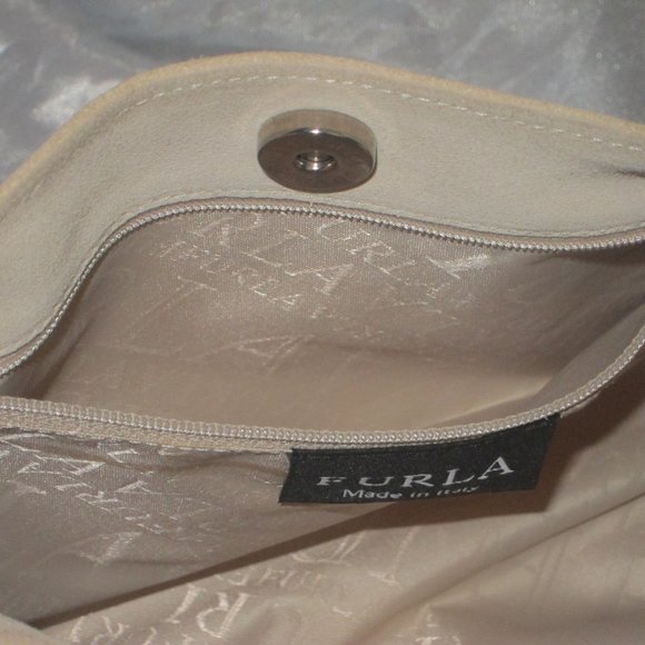 Y2K Furla Italy Ivory Suede & Rope Slouch Purse Handbag w Dust Bag - Picture 9 of 16